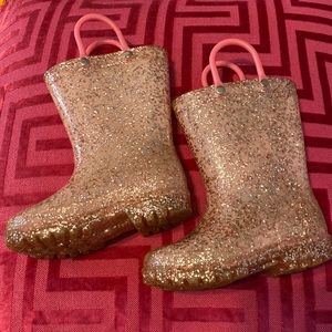 Toddler Girls size 7 light up Pink Sparkle glitter rain boots